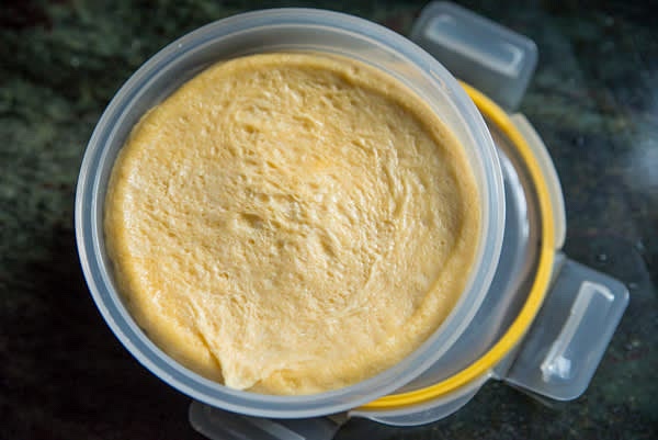 Let the dough ferment at room temperature for 45 minutes - 1 hour (depending on room temperature). It is now ready for shaping empanada. You can also refrigerate it after the first 30 minutes and use it the next day.