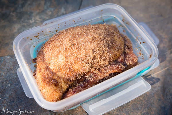 In a shallow dish, mix coarse salt and sugar. Coat duck breasts with molasses and dip them into the sugar and salt on both sides, ensuring they are equally covered. Place breasts one on top of another in a non-reactive container, close the lid, and them cure for 12 hours refrigerated. Turn the container upside down after the first 6 hours of curing.