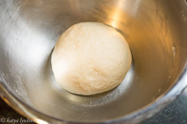 Shape it into a ball, place it in a bowl, cover it with plastic and let it double at room temperature for about 30 minutes.