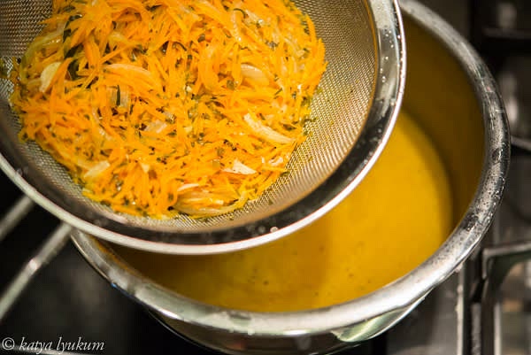 Strain the stock and discard all solids (there is neither flavor nor nutrition in them anymore).