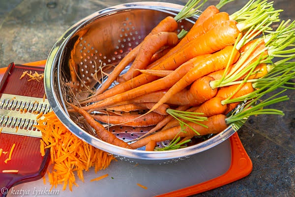 Add grated carrots to the bechamel, stir, and continue cooking over low heat. Peel and puree the garlic and add it to the bechamel. Season the sauce with salt and freshly grated black pepper. Let it slowly cook for 10 minutes. When done, add Cheddar cheese and stir until it is melted and evenly mixed with other ingredients. Check the seasoning and adjust to your taste.