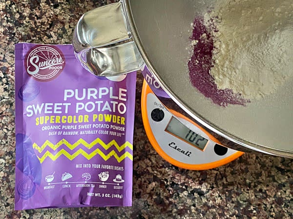 Combine flour and purple potato powder and sift them.