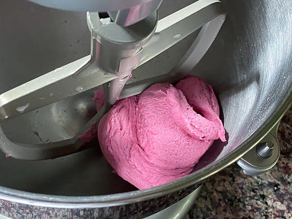 Add cold cubed butter and crumble together dry ingredients and butter. Add water and knead a soft dough for about 5 minutes using hands or K-shaped attachment and stand mixer, low speed. Wrap with plastic and refrigerate for 30 minutes.