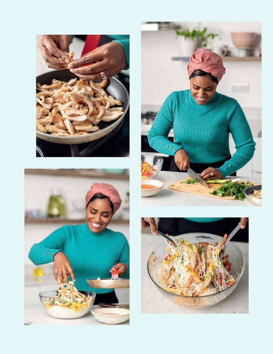 Start by putting the noodles in a bowl and adding boiling water to it till the noodles are submerged. Leave according to the instructions on the packet. Drain into a colander and run under cold water until totally cold, then put in a large bowl.