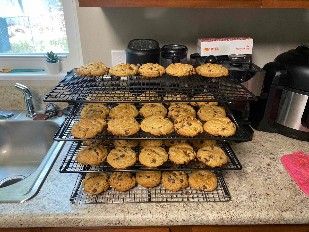 Bake 10-15 minutes until preferred doneness is achieved. Cool for a few minutes before moving cookies to a wire rack for complete cooling.