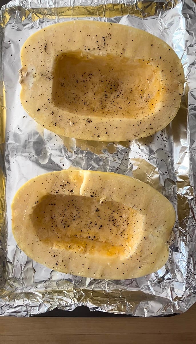 Season with salt, pepper and olive oil