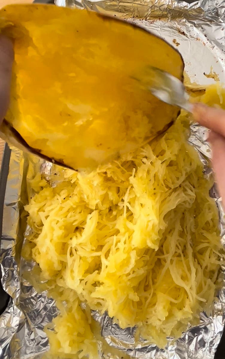 Scoop out squash with fork