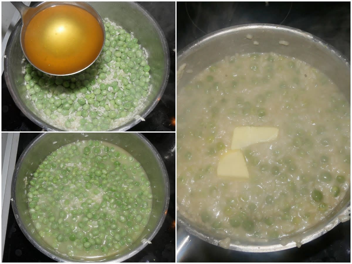 Portate a cottura aggiungendo il brodo poco per volta man mano che viene assorbito, quindi mantecate con il burro o unite un filo d'olio a crudo.