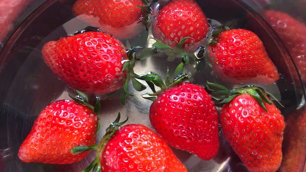 In a different bowl soak your strawberries in water and a teaspoon of salt