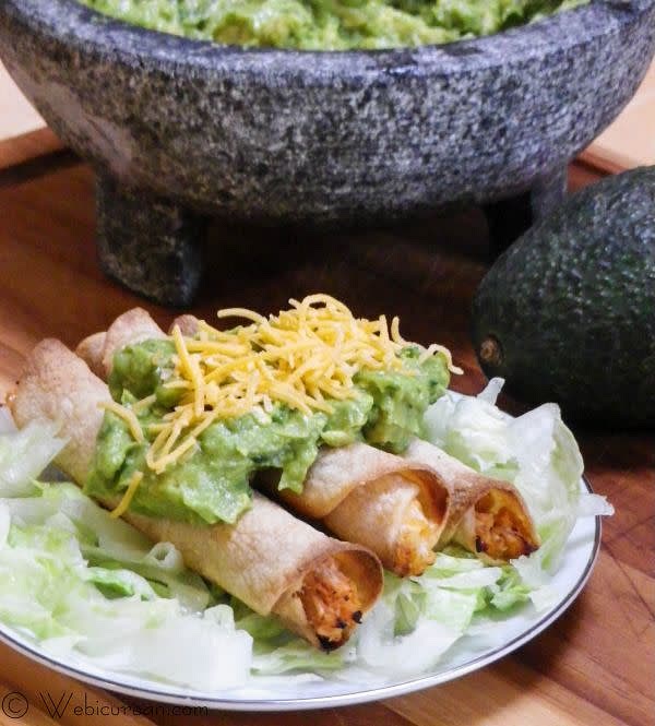 Serve hot topped with plenty of guacamole and shredded cheddar and lettuce.
