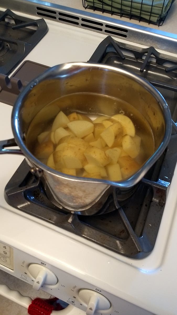 Place in a pot of cold heavily salted water until all potatoes are added
