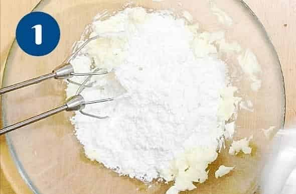 In a bowl, swift the flour with custard powder, salt, and baking powder.