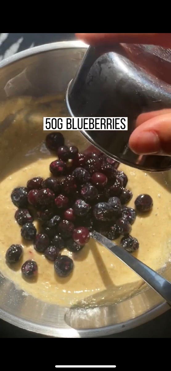 Add all ingredients to a bowl except the blueberries mix well and then add the blueberries mix for another 5-7 minutes then oil or butter your pan and cook them
