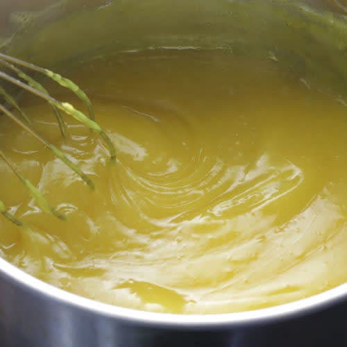 Add the sugar and cornstarch to pan and whisk to combine. Add the plant-based milk, lemon juice, lemon zest and turmeric and whisk. (It's ok if the milk curdles, it will come back together when cooked). Now put the pot over medium-high heat and bring to a simmer. Whisk often while simmering until the lemon filling gets thick, translucent, and bright yellow, about 5 minutes.