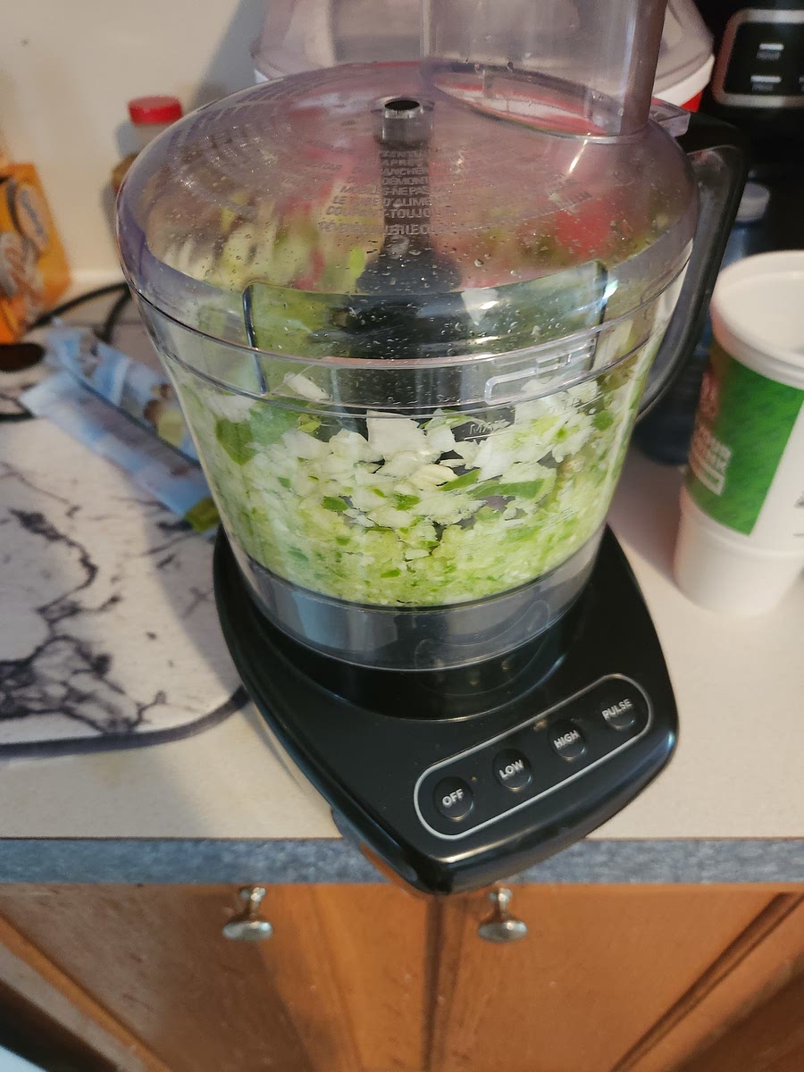 Chop onions, green peppers, and garlic.