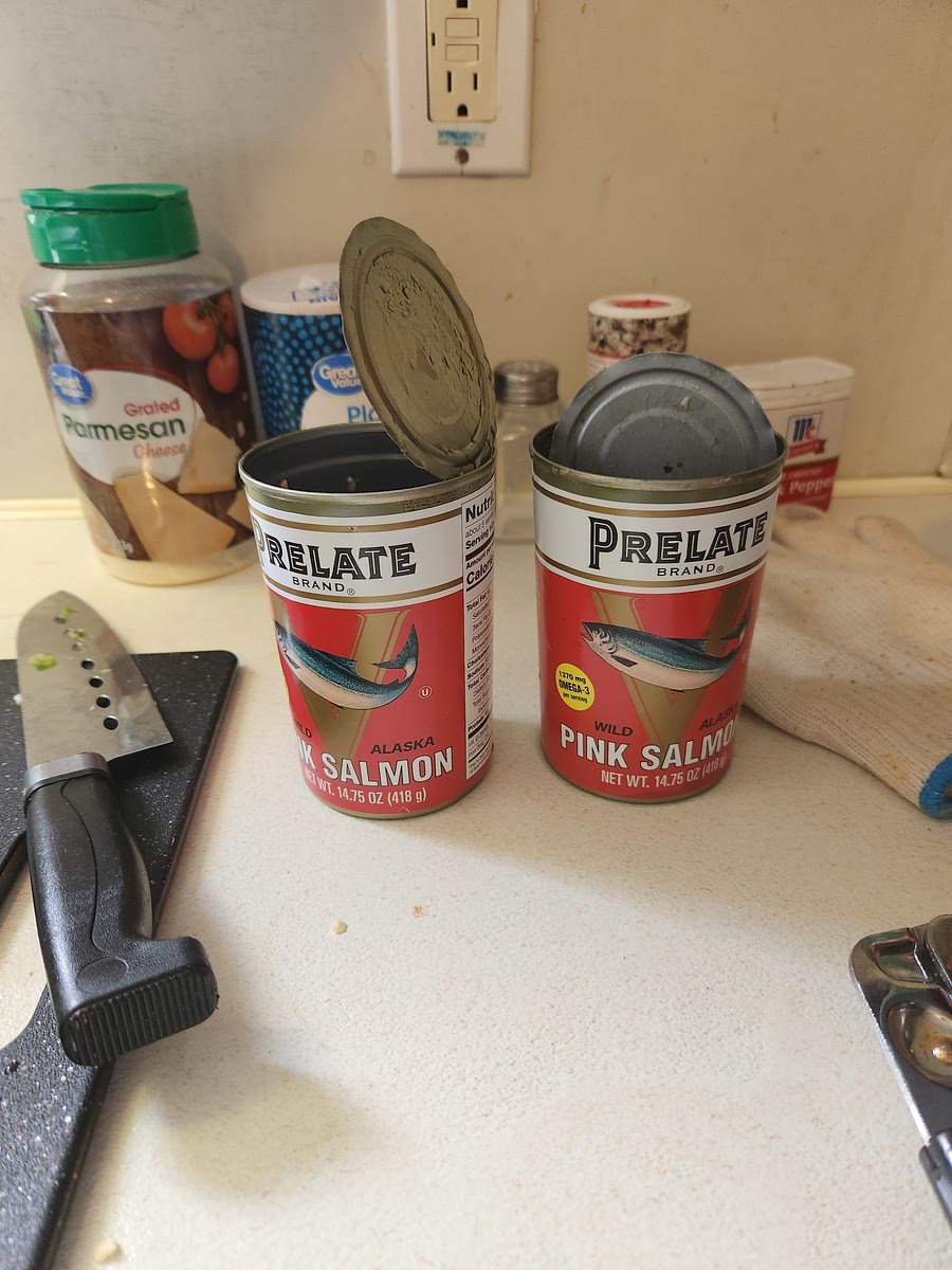 Drain cans of Salmon and remove bones (optional)