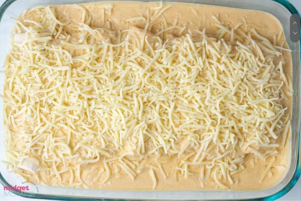 Pourthe sauce over enchiladas and top with remaining cheese.