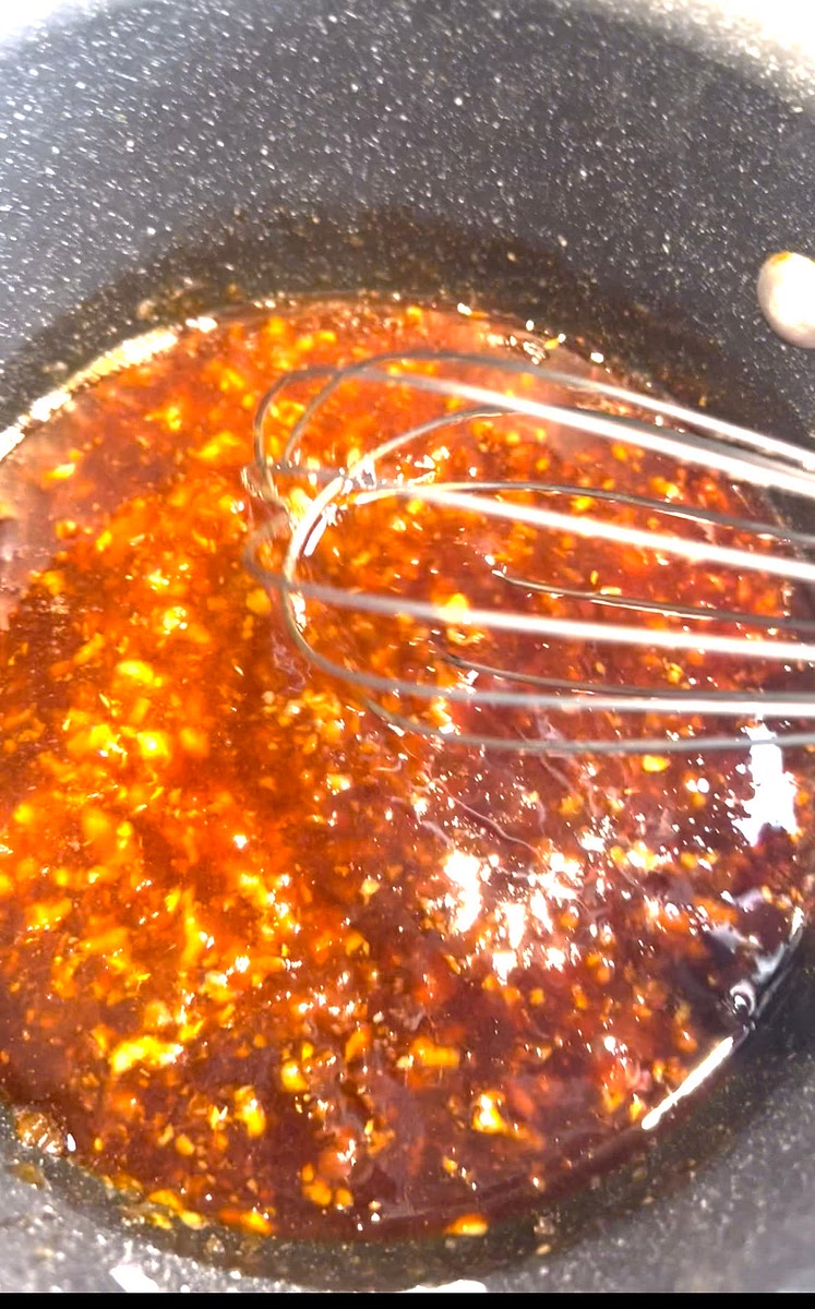 whisk all the sauce ingredients on medium heat, drop the heat when it gets boiled and let it simmer for 10 minutes. Its going to thicken up as its cools