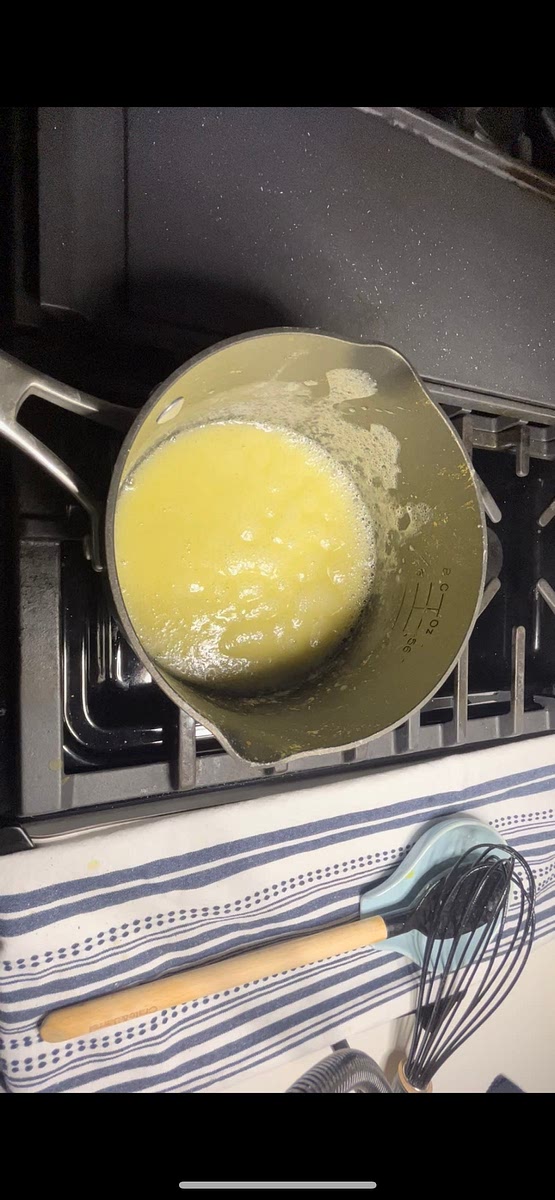 In separate pan. Melt butter and add flour and add heavy cream to make roux