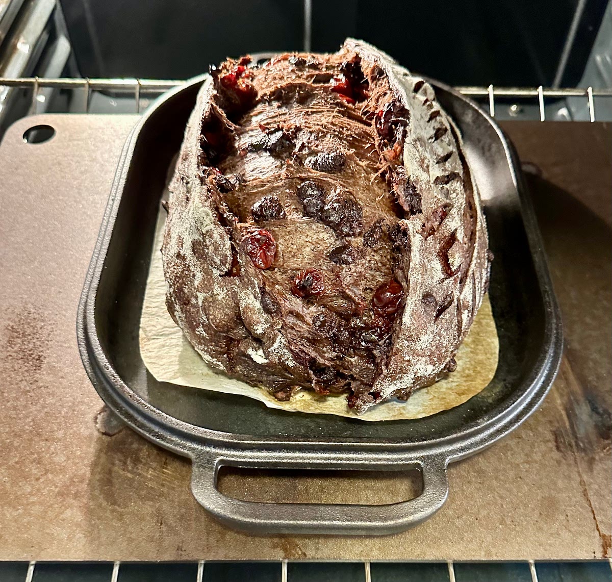 Remove the lid and bake until the internal temperature is at least 205°F (10-25 more minutes depending on how you like your crust).
