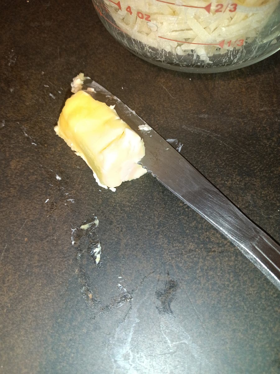 Next you are going to take half a tablespoon of butter