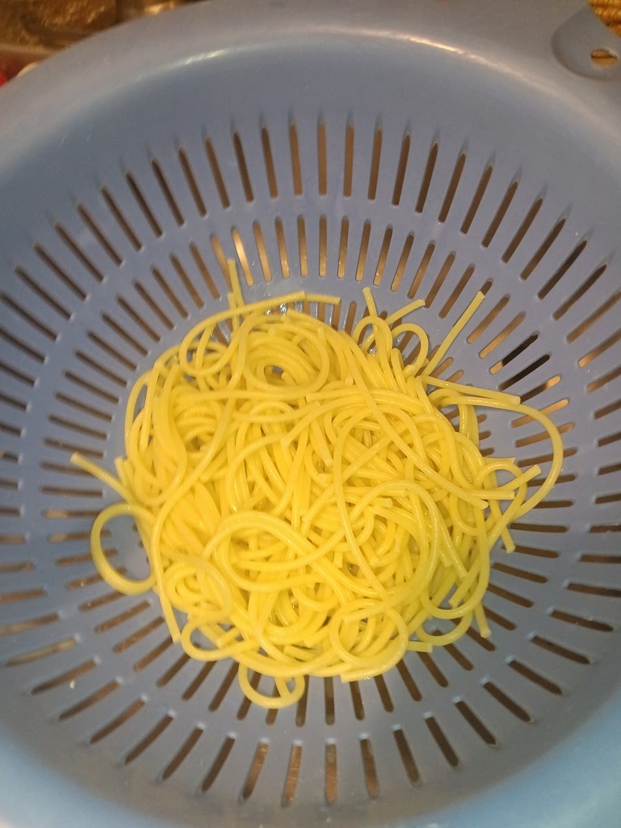 Once pasta is still you may strain it into your sink and then place it onto your plate