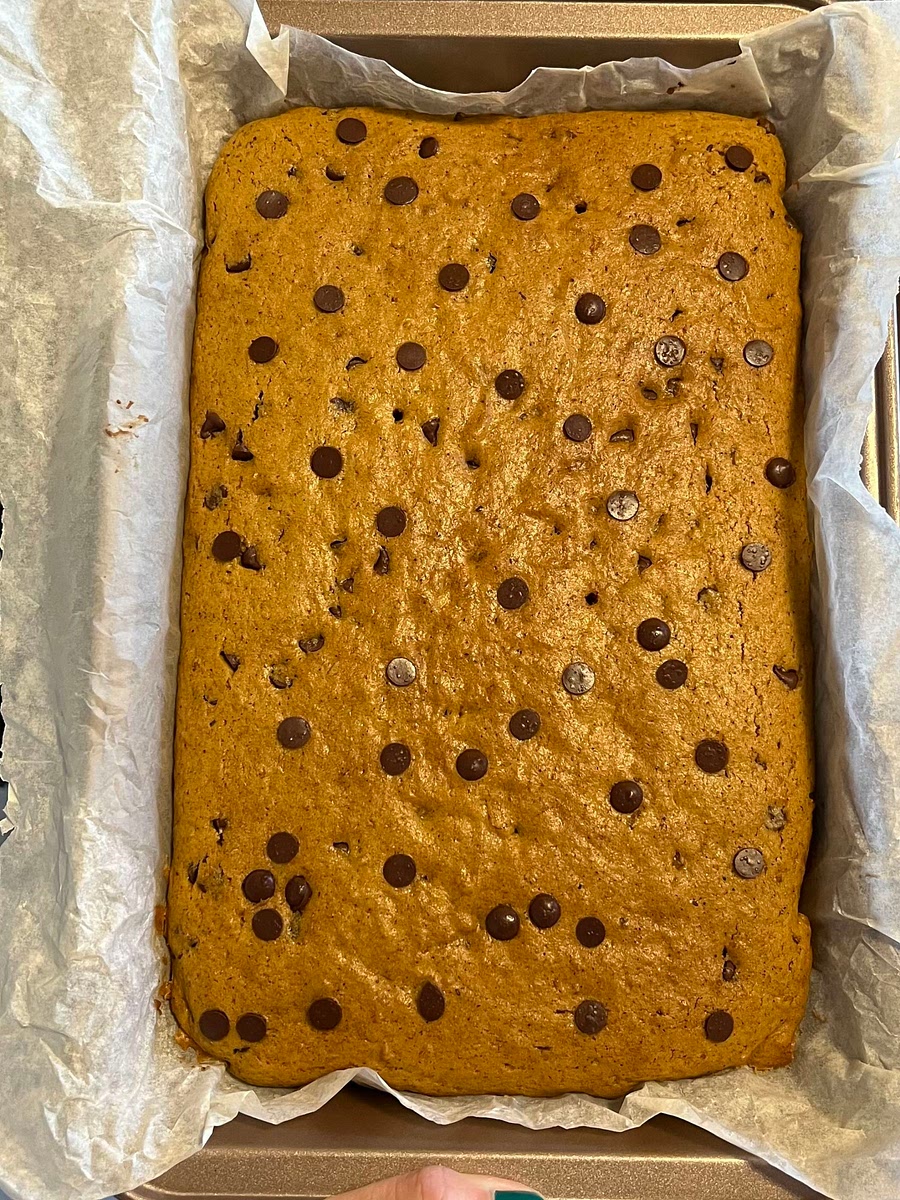 Bake for about 20 minutes or until a toothpick inserted in the center comes out with a few crumbs clinging and the edges are just coming away from the sides of the pan. Cool on rack.