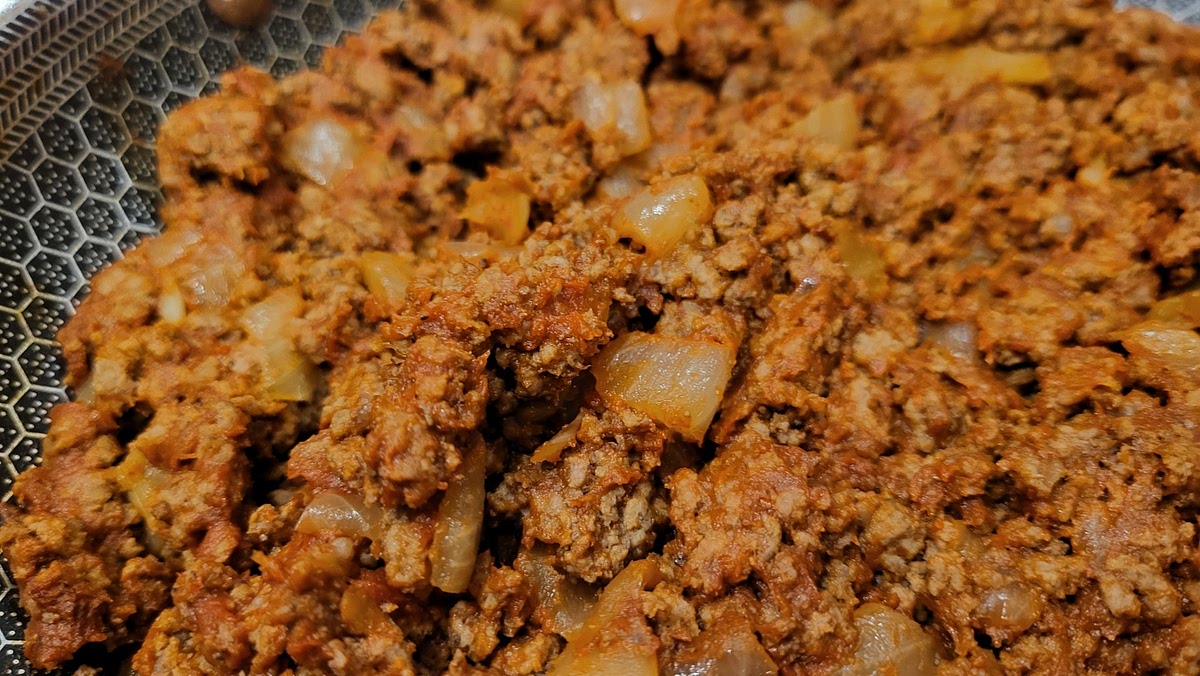 Brown Onions and Meat, Combine.