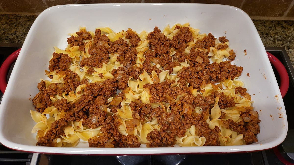 Layer Half of the Meat Sauce Over Noodles