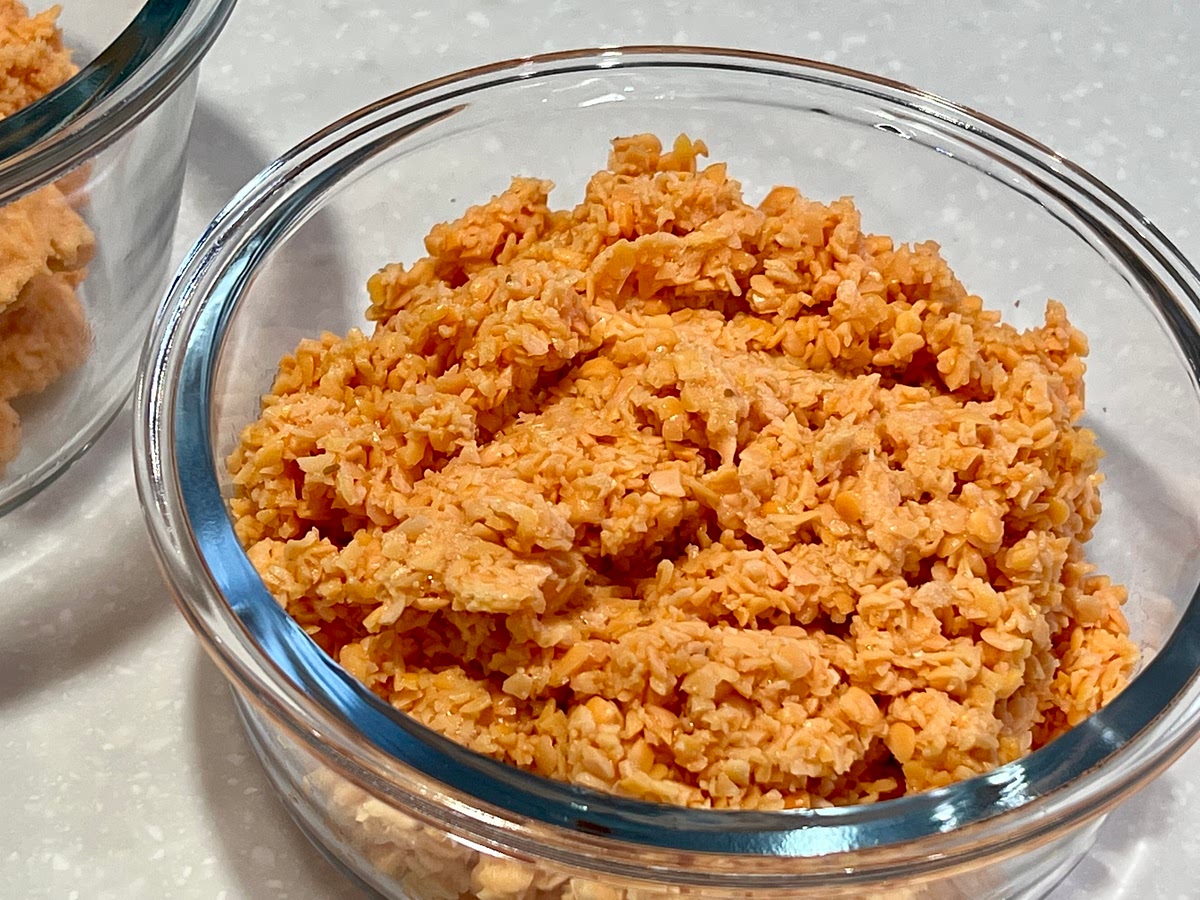Blend the second half of the lentils, this time into a more course blend