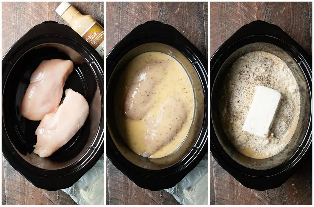 Add the chicken breasts to the slow cooker.