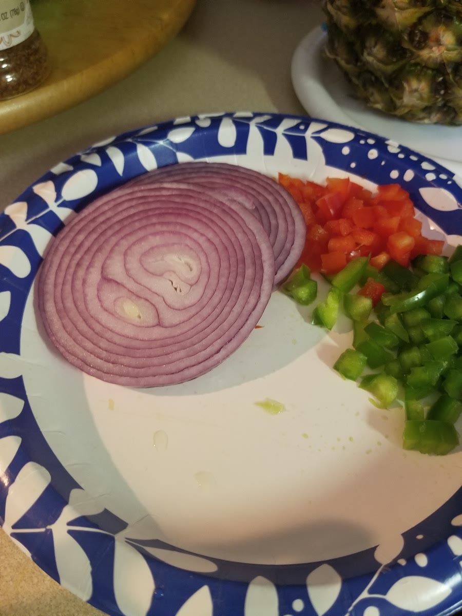 2. Saute red onions, red peppers and green peppers first.