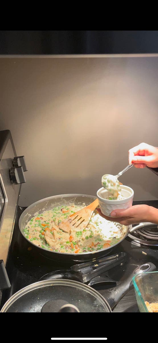 Put filling inside ramekin. Fill about 3/4 the ramekin.