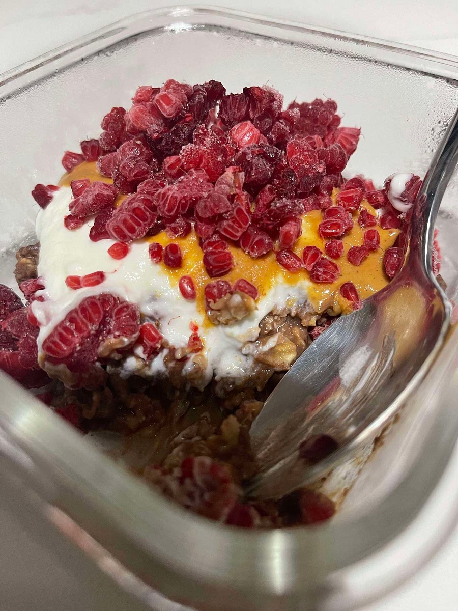 Top with fresh or frozen raspberries. I also like to top my bowl off with Chia seeds.
