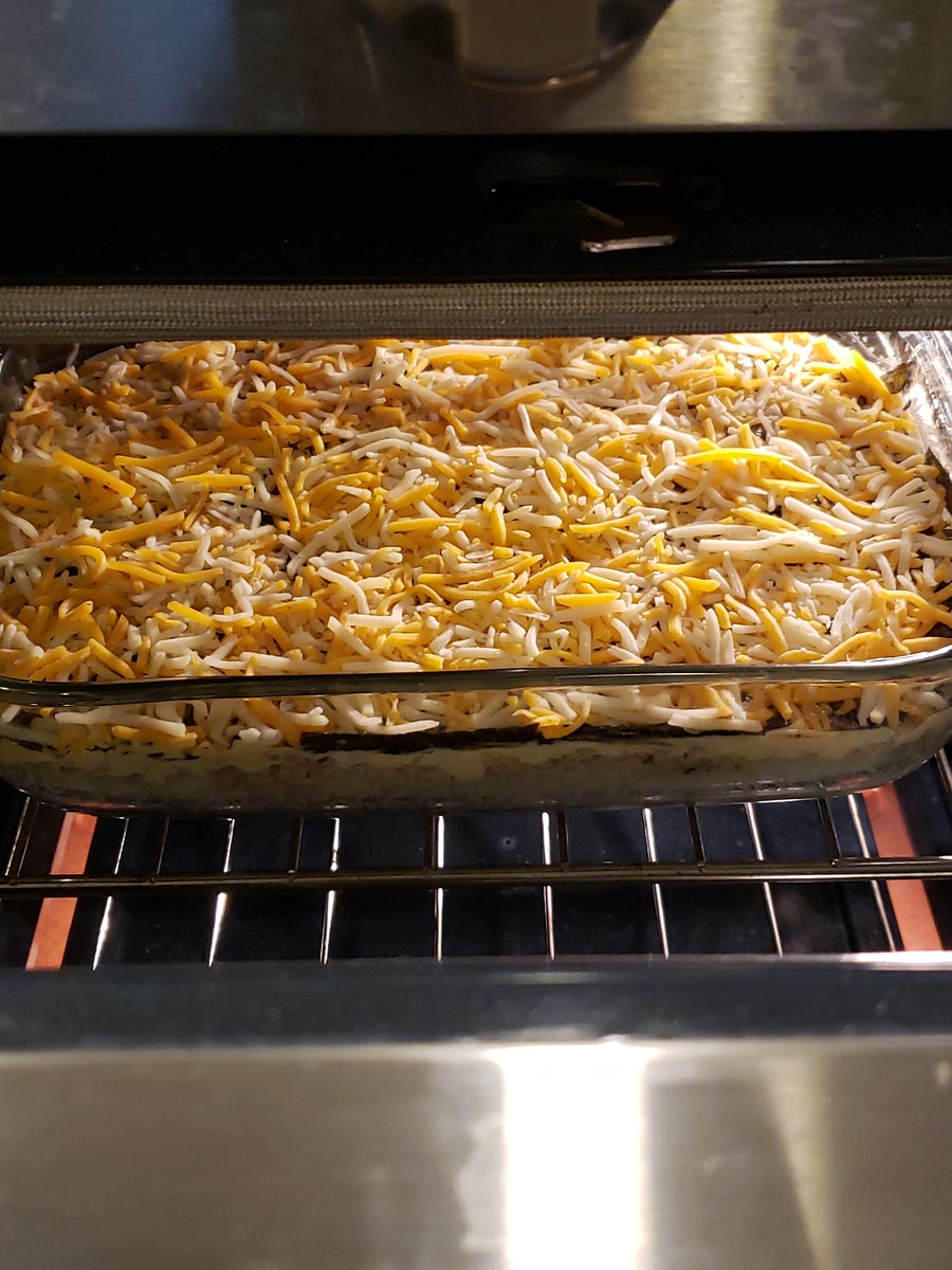 Bake at 350°F until the cheese melts.