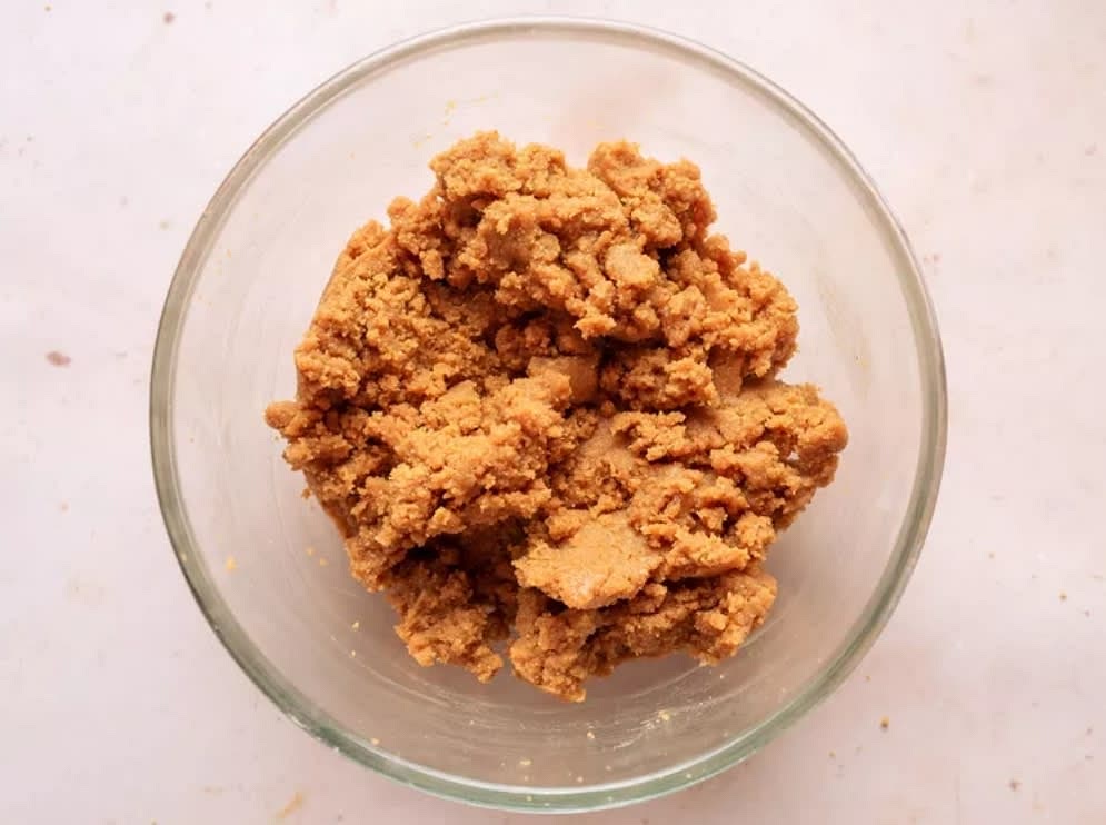 Mix the peanut butter, sugar, and egg together in a medium bowl. Then mix with electric mixer for less a workout OR use spatula for a workout. Mix until smooth and creamy