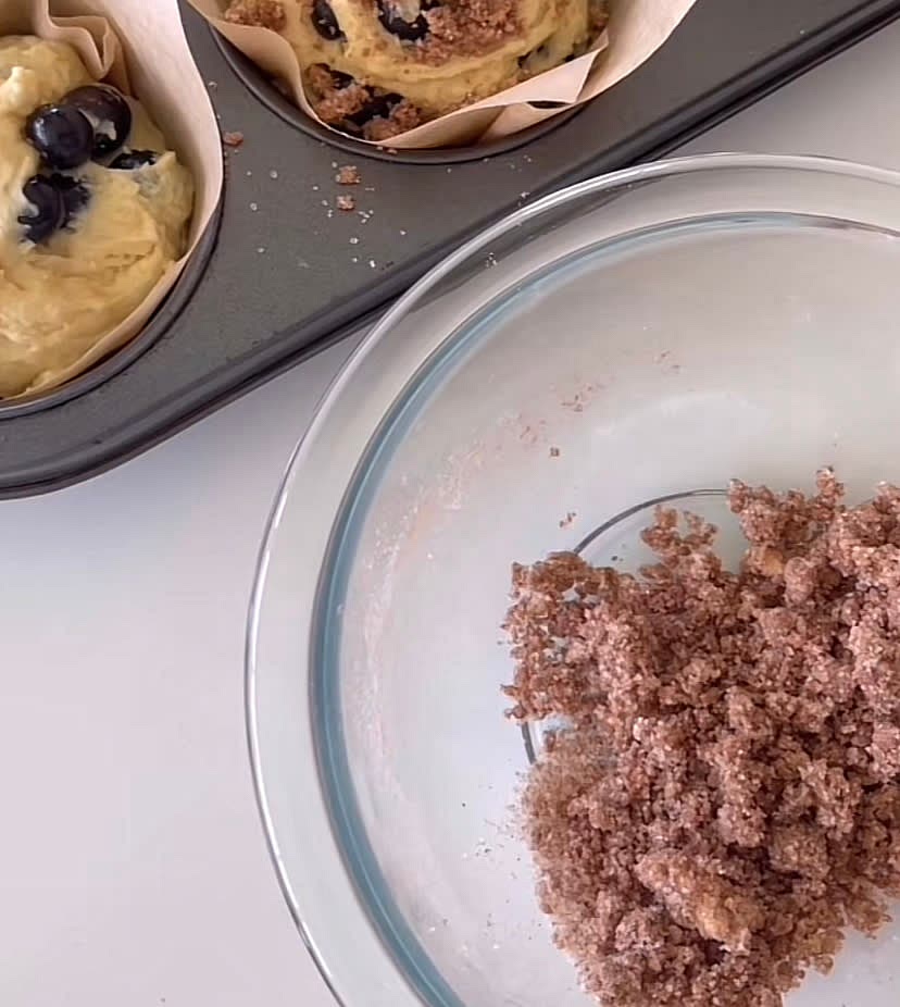 Combine the ingredients and use a fork to “cut” ingredients together until they form rough crumbs.