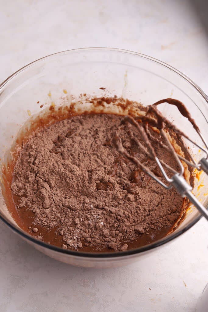 For the rest of the batter, add 2 tbsp cocoa power and mix until fully combined.