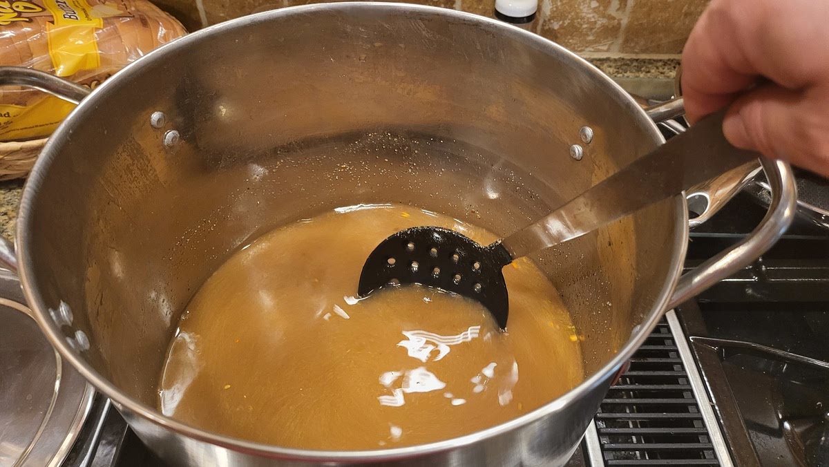 Stir until the salt and sugar crystals have completely dissolved.