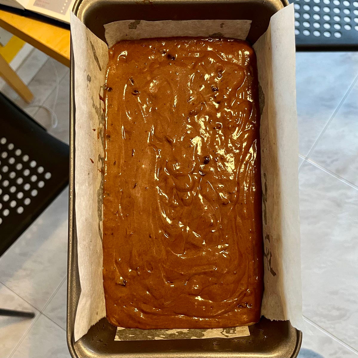 Smooth batter into the pan. Bake on the center rack 40 minutes or until a toothpick inserted into the center of the loaf comes out clean.