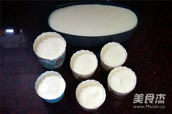 Pour the batter into the mold and shake it a few times to create large bubbles