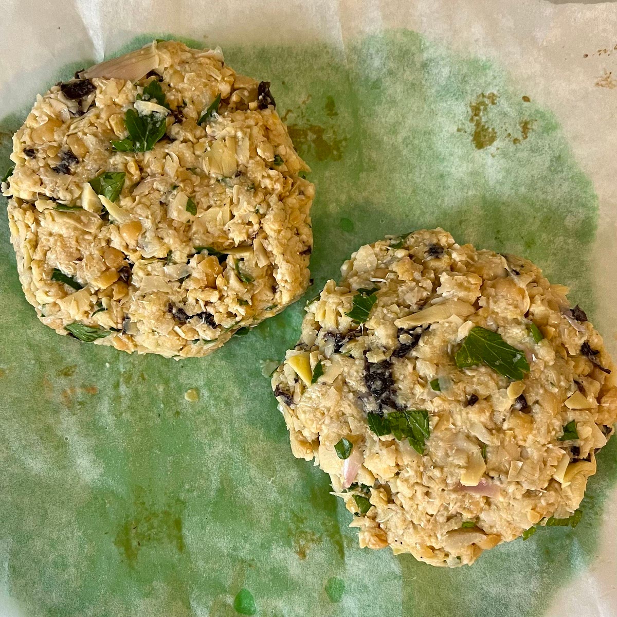 Preheat your air-fryer. Lay the patties in the bottom of the air fryer in a single layer, do not overlap. You may need to do them in batches. Air-fry at 380F for about 15 minutes until they are golden brown