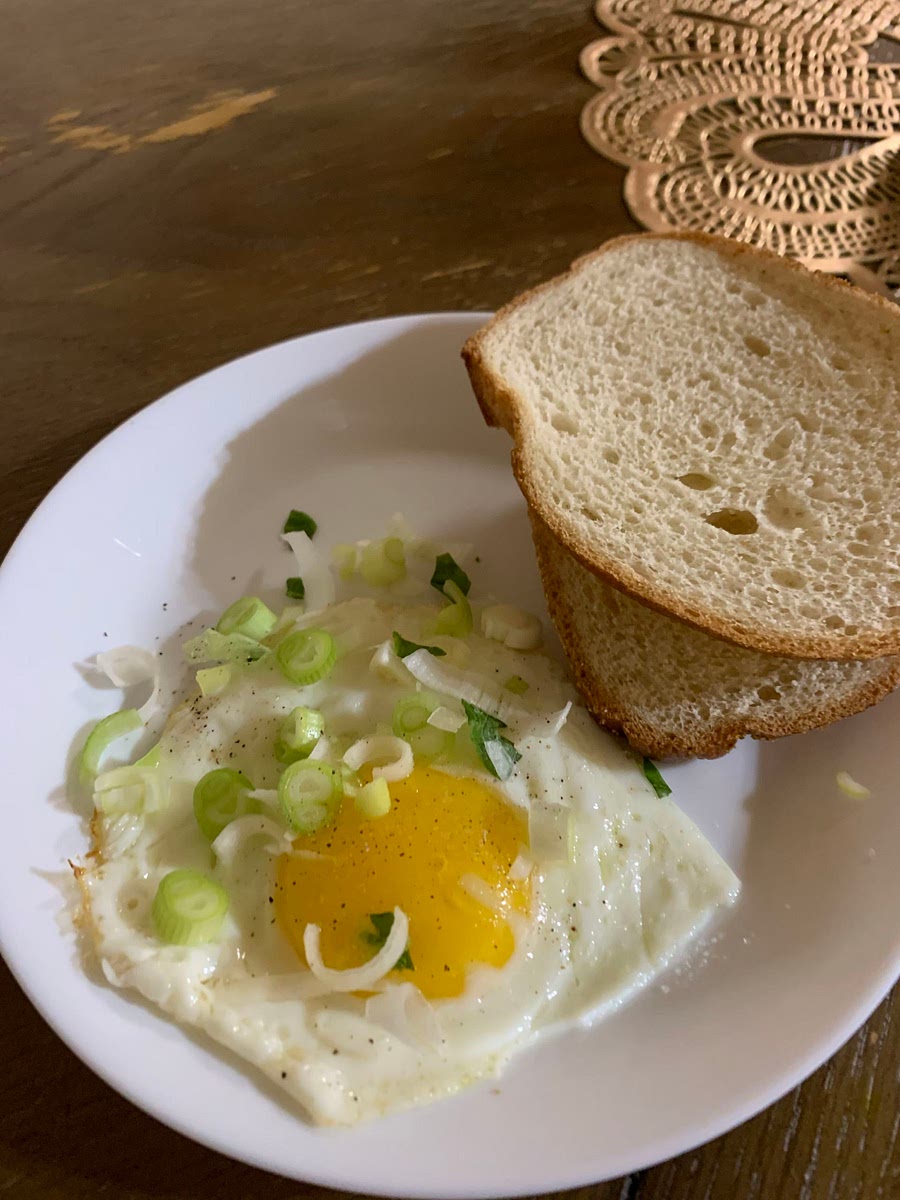 Grab the toast out of the toaster/oven thingy and put it all on a plate and add salt and pepper on top