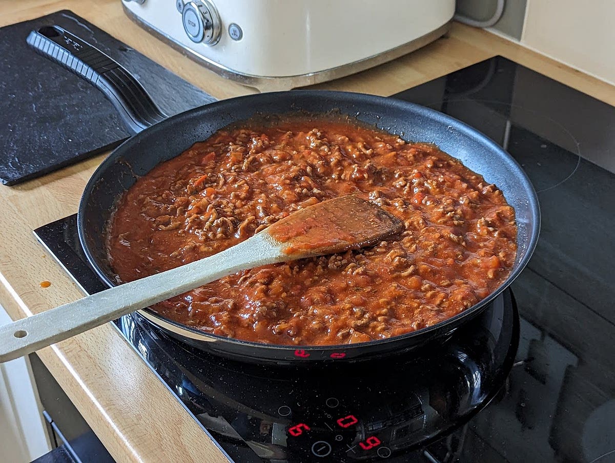 Check on the mince and stir when it begins to bubble