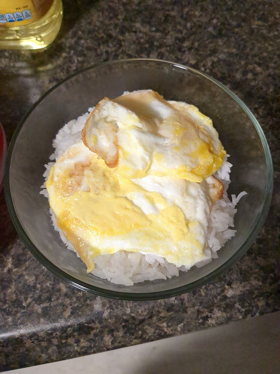 Put eggs on top of rice