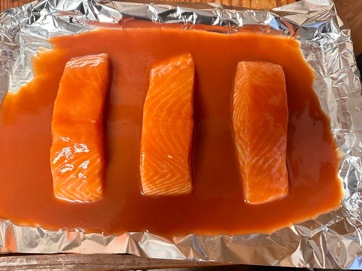 Cover the salmon in Bloody Mary Mix (Spicy is optional)