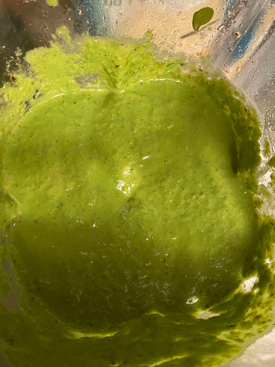When the sauce is at the cohesive consistency add in your seasonings 1 tablespoon chili flakes, 1 tablespoon pepper, 1 and ½ tablespoons salt blend until fully incorporated