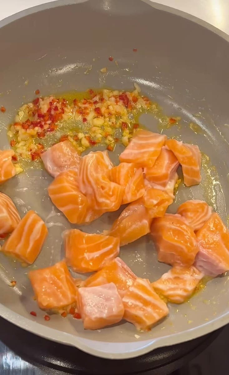 Add washed & diced salmon