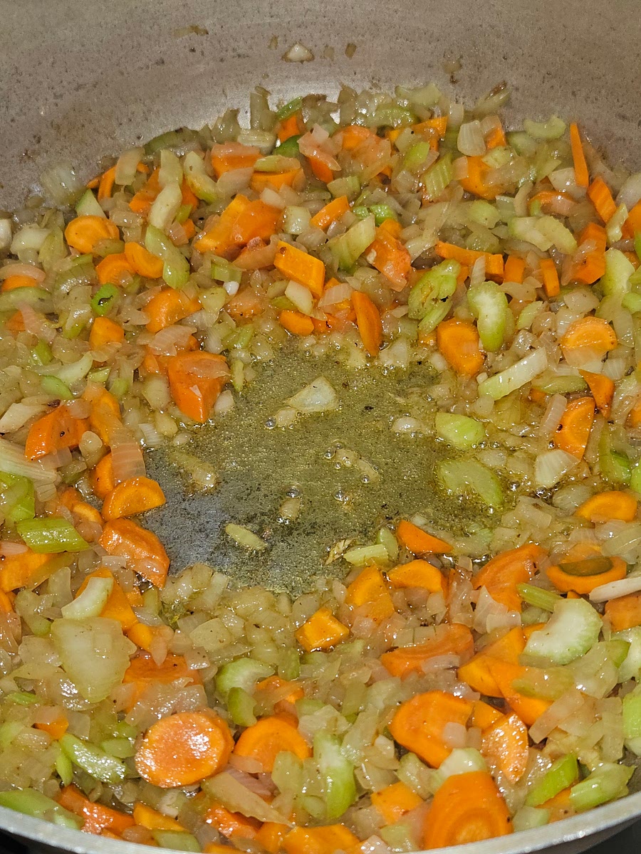 in same pan, saute onion, carrot and celery, untill soft