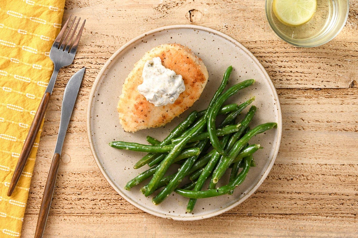 Finish the Dish Plate dish as pictured on front of card, topping chicken with sauce. Bon appétit!